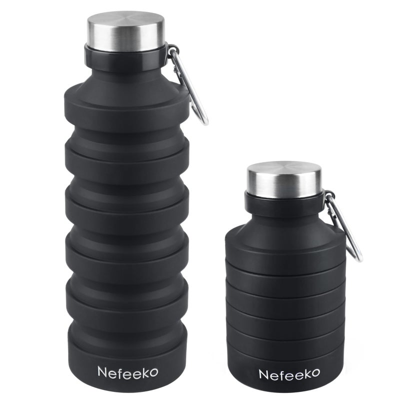 Nefeeko Collapsible Water Bottle, 27oz Reuseable BPA Free Silicone Foldable Portable Leak Proof Sports Water Bottle with Carabiner for Travel Gym Camping Hiking - Image 1